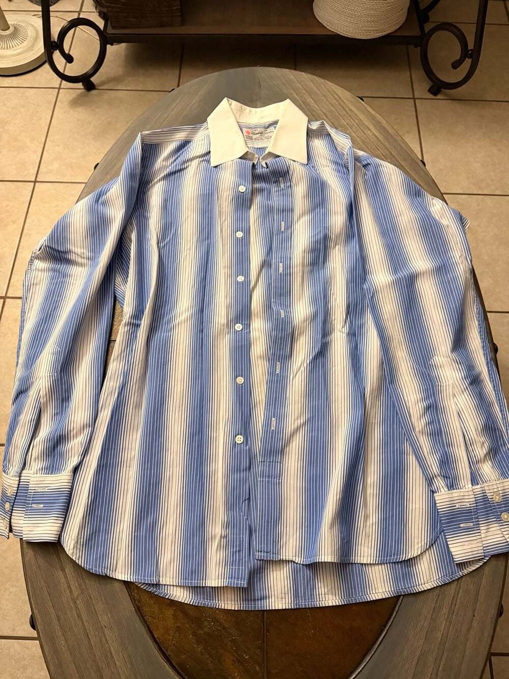 Turnbull & Asser Men's Blue Striped Cotton Dress Shirt French Cuff